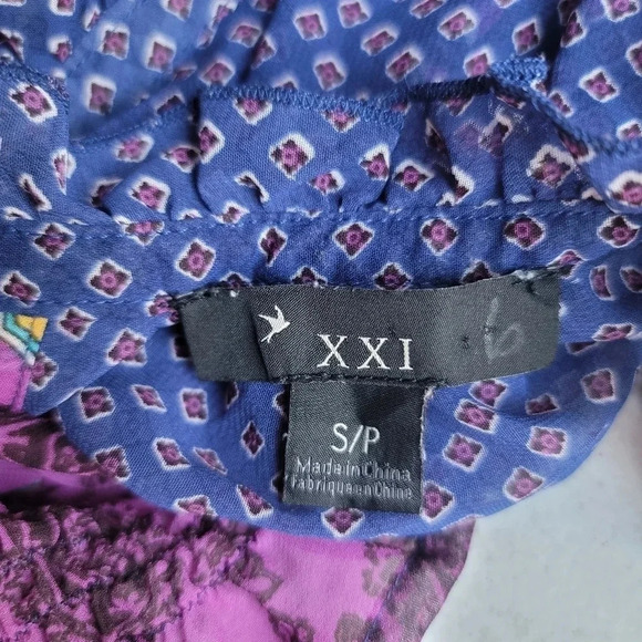 XX1 Blouse Tank Top Paisley Floral Multicolor Ruffles Stretch Tie Neck Sz S - Picture 4 of 9